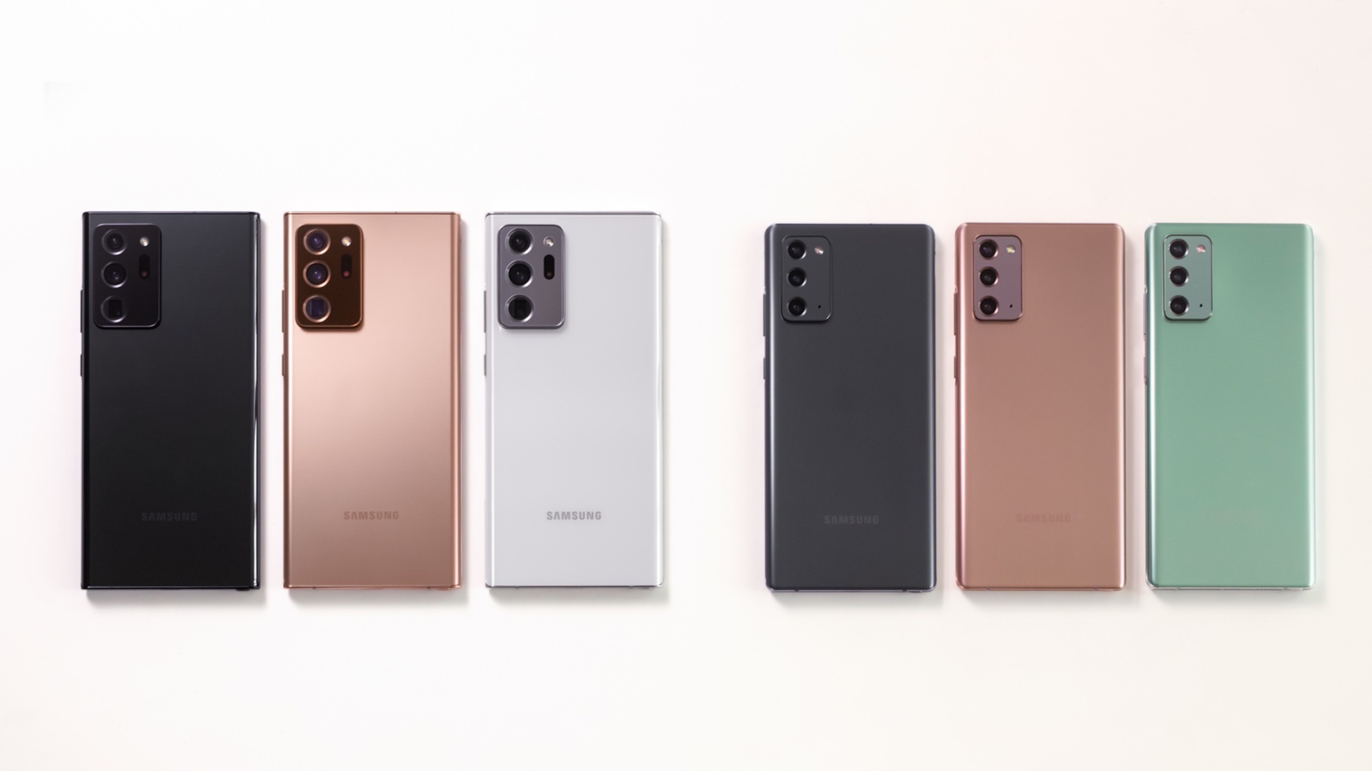Samsung Galaxy Note 20 and Note 20 Ultra in three sets of colors